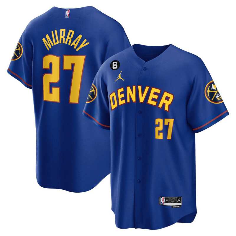 Mens Denver Nuggets #27 Jamal Murray Blue With No.6 Patch Cool Base Stitched Jersey Dzhi->denver nuggets->NBA Jersey